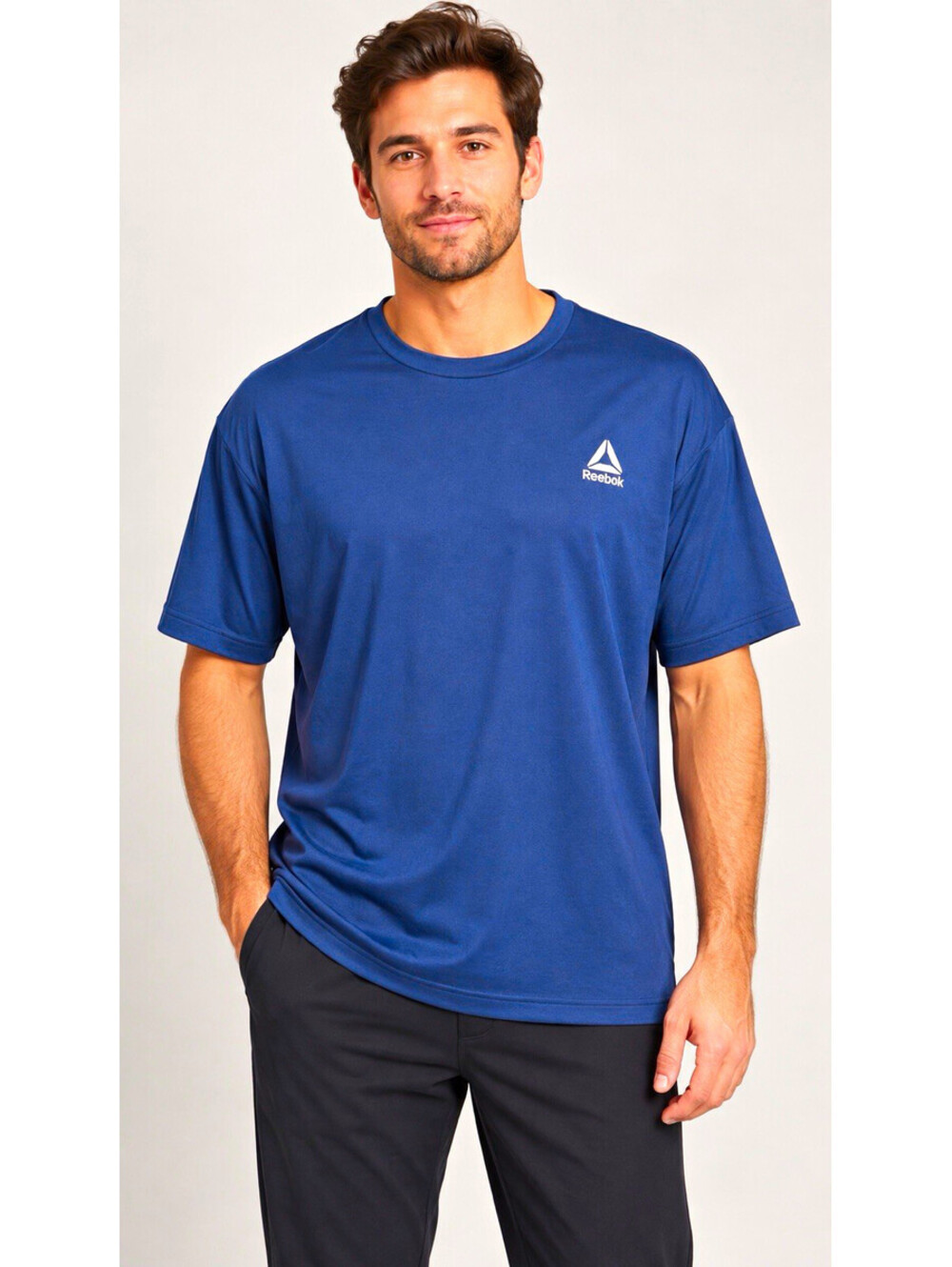 Reebok Men’s L Blue Lightweight Crew Neck Short Sleeve Logo Activewear Tee